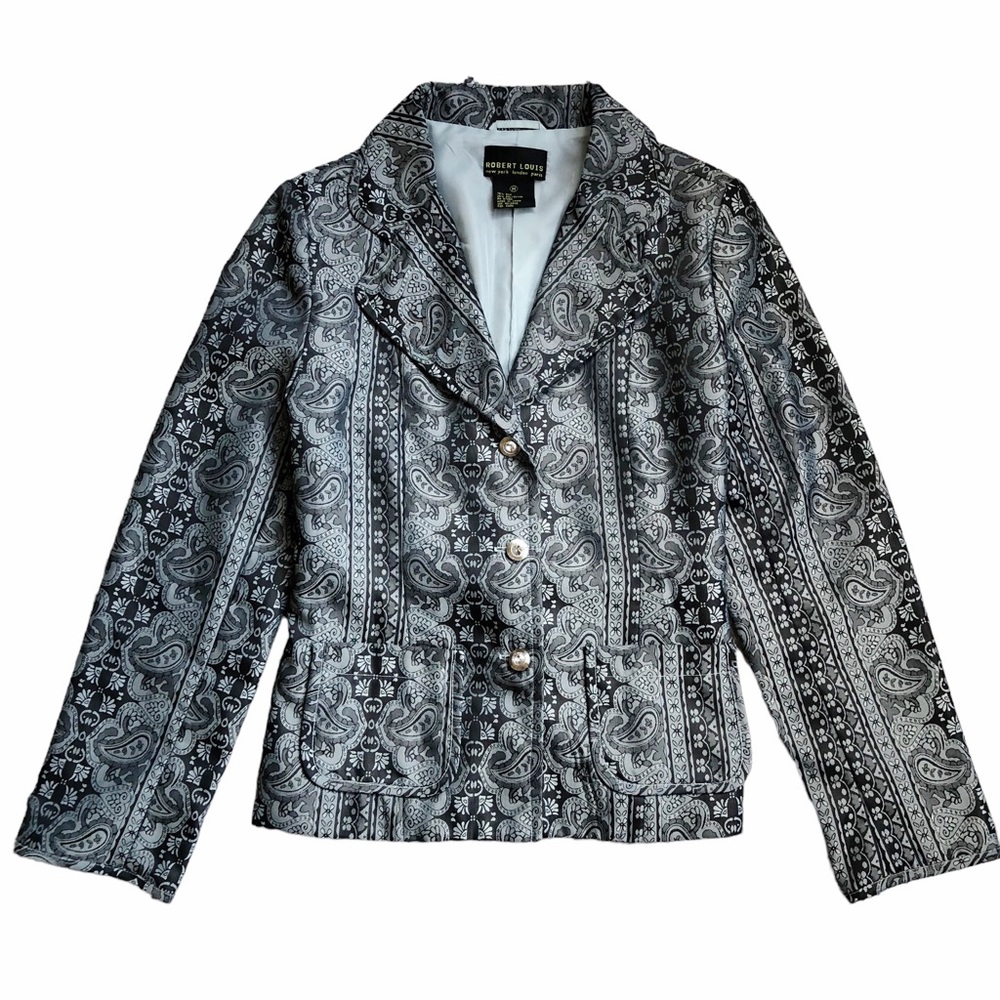 Robert Louis Silk Jacket Paisley Grey Black Size Medium